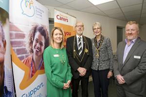 The mayor and mayoress of Newcastle in the Dementia Advice Centre