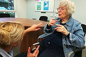 Patsy from Balhousie Care Group dancing to music