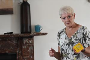 Clare Khan using an AED