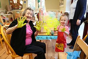 Paints and playdough for intergenerational sensory session