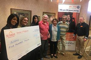 Sunrise of Edgbaston giving cheque to Acorns Children’s Hospice