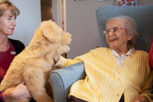 Resident from Great Oaks care home with robotic dog