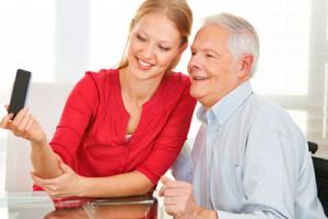 Resident using care technology