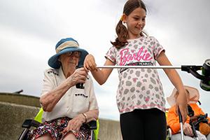 Dorothy and girl on beach